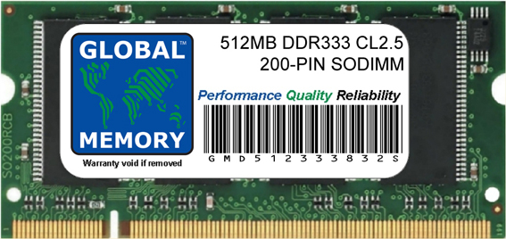 512MB DDR 333MHz PC2700 200-PIN SODIMM MEMORY RAM FOR TOSHIBA LAPTOPS/NOTEBOOKS